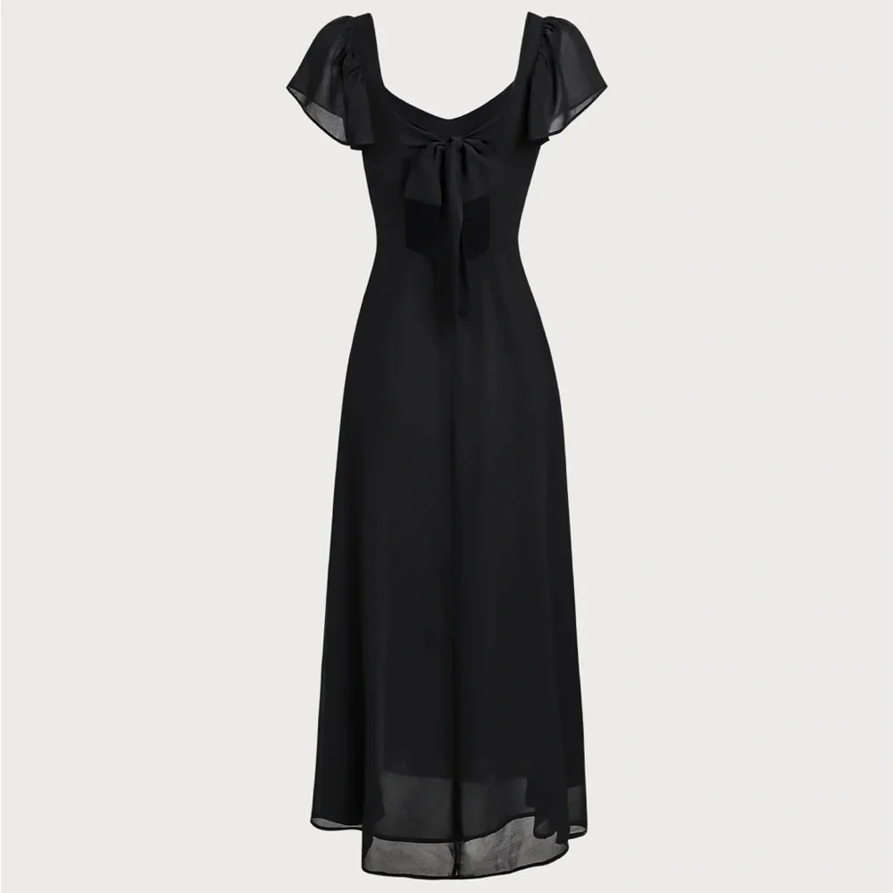 Black Sweetheart Neck Chiffon Maxi Dress - Picture 7 of 8